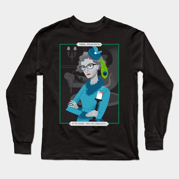 Mrs. Peacock Long Sleeve T-Shirt by Lucie Rice Illustration and Design, LLC